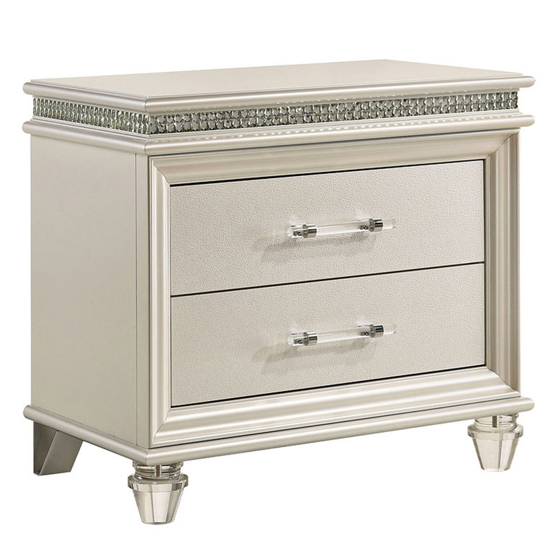 Table de chevet blanche antique avec tiroirs et pieds de chevet en perle anglaise, fabrication en bois massif 2