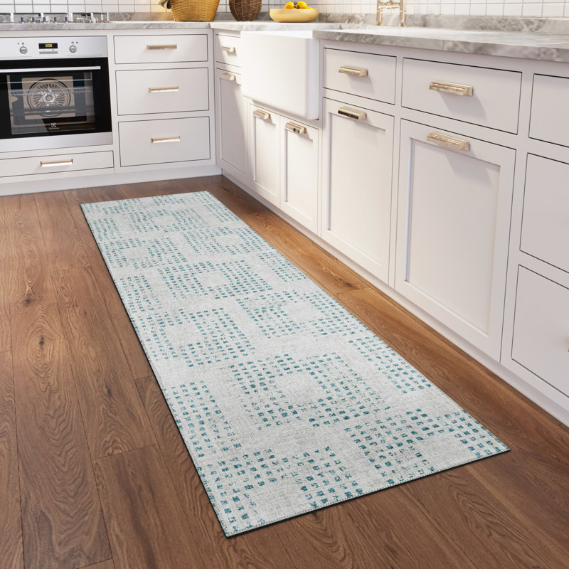 Tapis contemporain gris pied-de-poule 1 pi 8 po x 2 pi 6 po, Tapis de couloir 2 pi 3 po x 7 pi 6 po