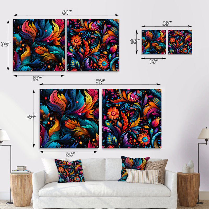 Geneva - Ensemble de 2 reproductions abstraites d'art mural en verre acrylique, H 16 po x l 33 po