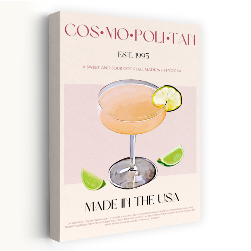 Art mural cosmopolite, cocktail et lime, H 60 po x l 40 po