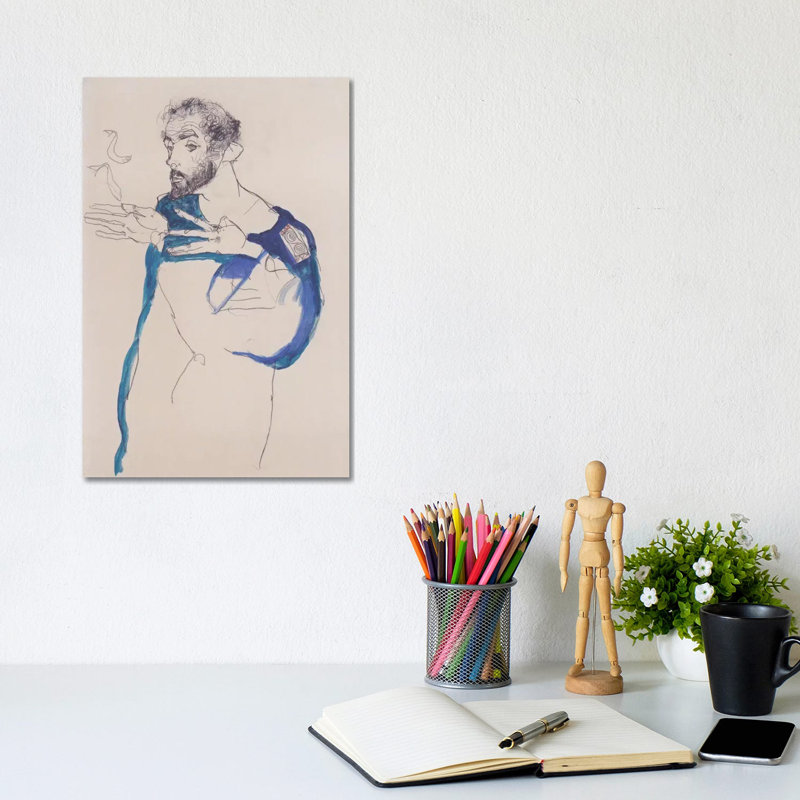 Gustav Klimt Im Blauen Malerkittel by Egon Schiele - Wrapped Canvas Rectangle Painting, 20.32 cm H x 30.48 cm W