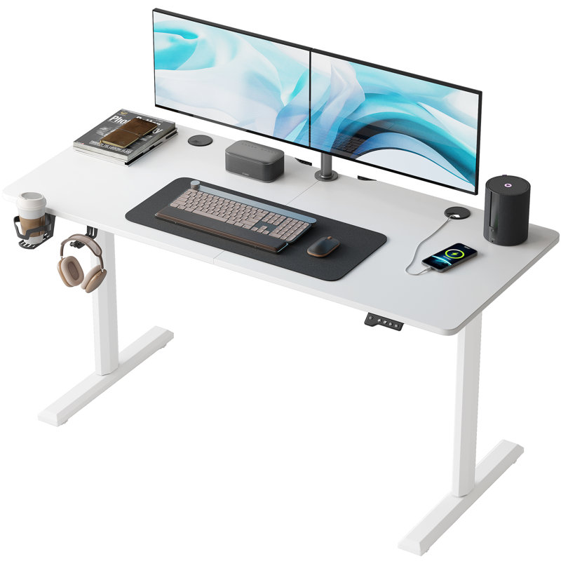 Itsuo Adjustable Standing Desk, 55" W x 23.60" D, White