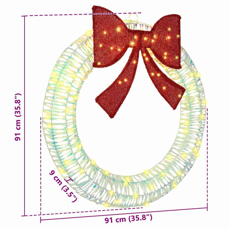 vidaXL Wreath with 80 LEDs PET, Warm White, 90cm H x 90cm W x 9cm D