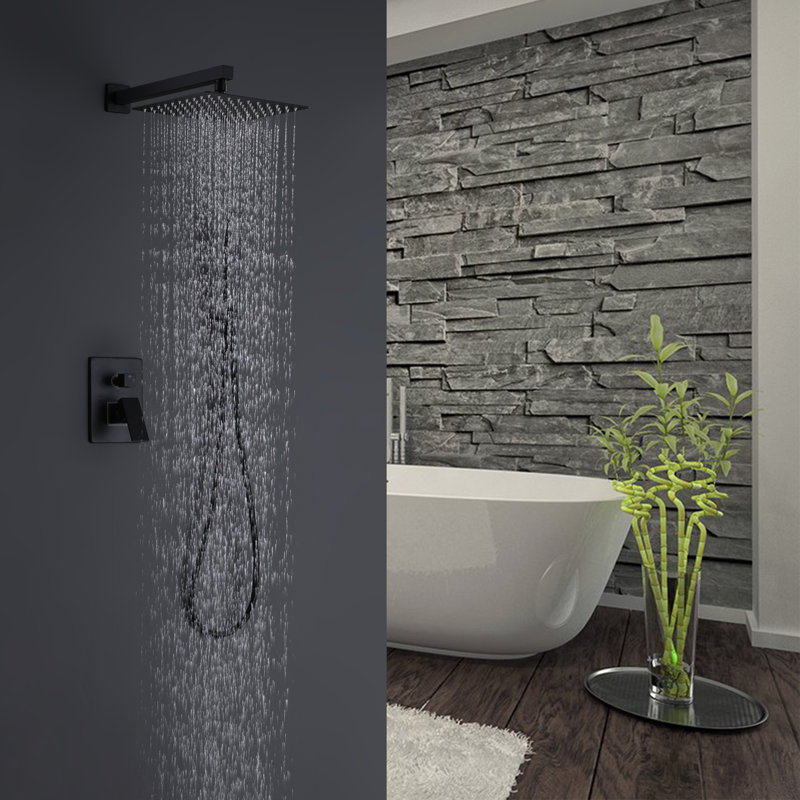 Système de douche mural à pression équilibrée avec valve brute 10 po, Noir mat