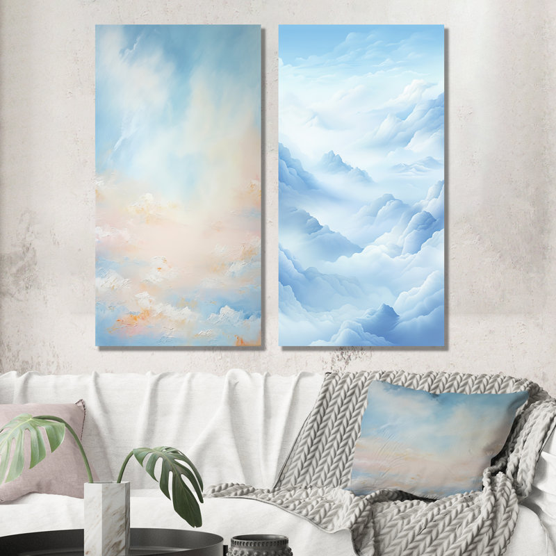 Blue Clouds Scenery Minimalisme - ensemble de 2 décorations murales nuages, H 28 po x l 25 po, Toile tendue