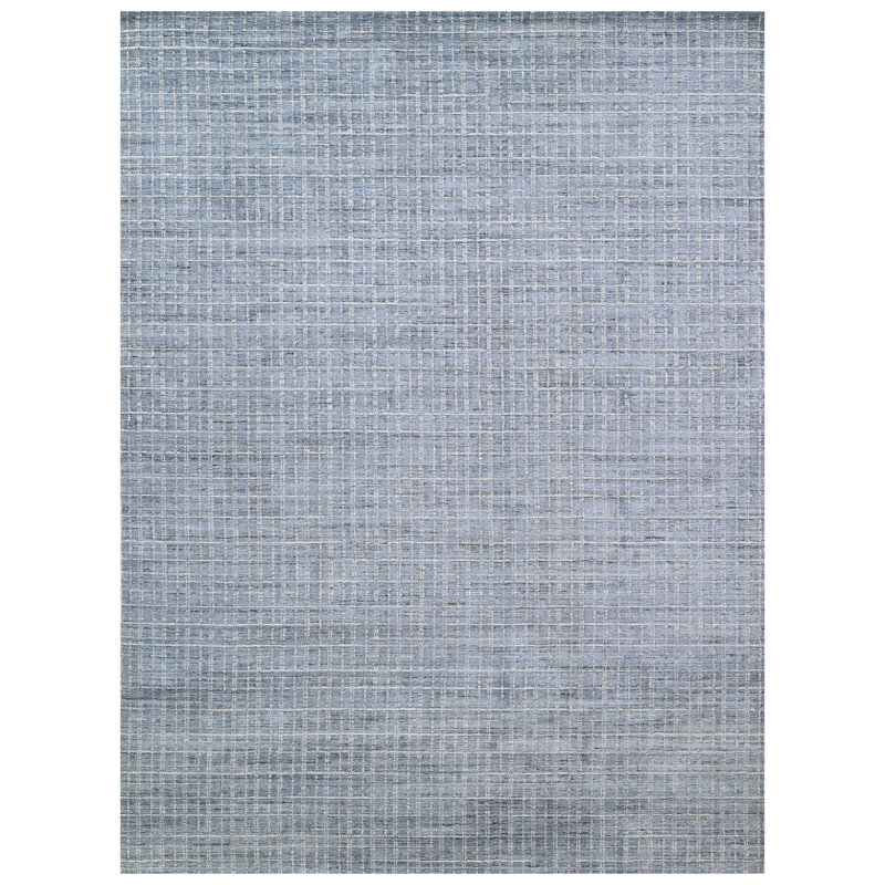 Tapis bleu noué à la main de haute qualité, Rectangle 9 pi x 12 pi