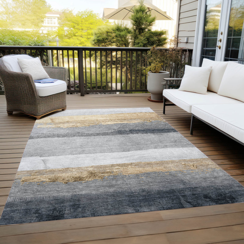 Machine Washable Indoor/Outdoor Xhevrie Gold Rug, Rectangle 5' x 7'6" 