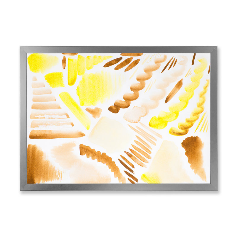 Éléments graphiques rétro en orange et jaune II - peinture sur toile, H 34 po x l 44 po, Cadre photo argenté