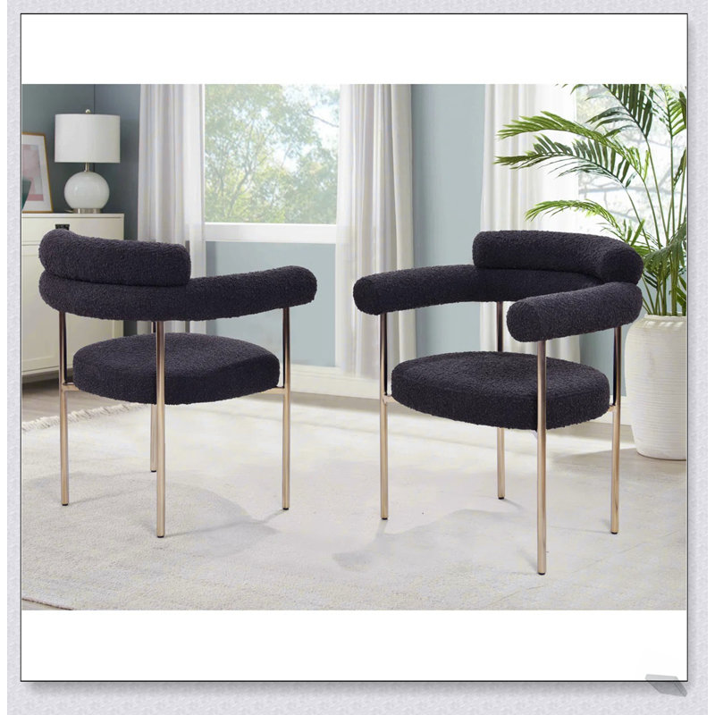 Ensemble de 2 chaises de salle à manger en tissu avec accoudoirs Boucle, Noir, Doré