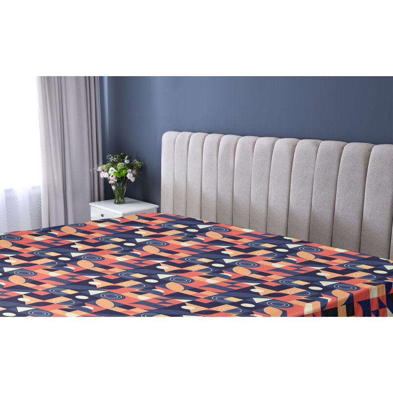Drap-housse Ambesonne, Terre de Sienne brûlée, indigo / géométrique, Drap-housse simple TG