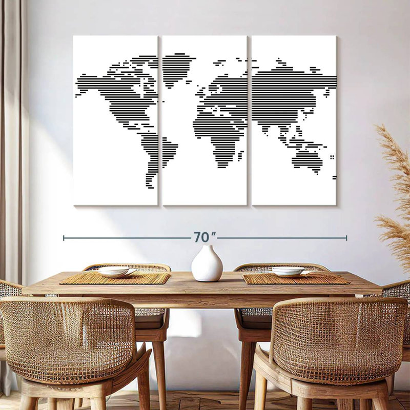 Carte du monde Aliaz BW Stripes, H 32 po x l 50 po