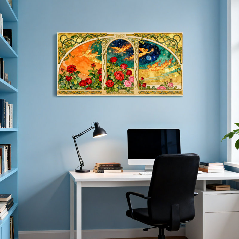 Fashion Artistic Window Roses Angels Sky, 20" H x 40" W