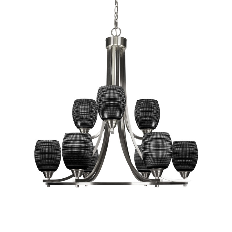 Lustre 9 lumières Michell, Blanc, Nickel brossé