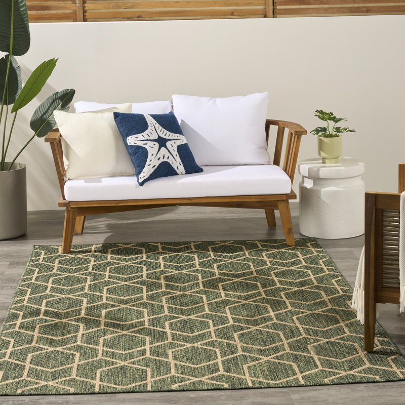 Reidy Modern Indoor/Outdoor Rug, Rectangle 6' x 9', Green