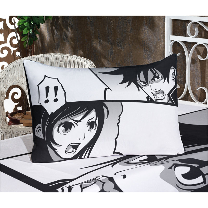 Drap-housse et coussin décoratif Ambesonne, noir, blanc, gris, Ensemble de draps pour lit simple + 5 pièces supp