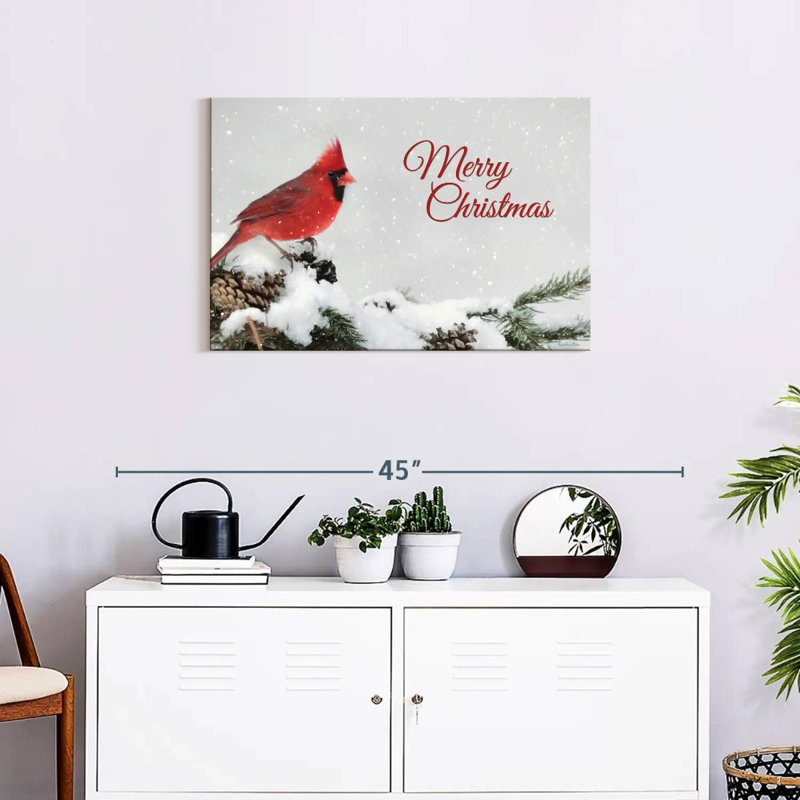 Cardinal Lelend Merry Christmas, H 20 po x l 30 po