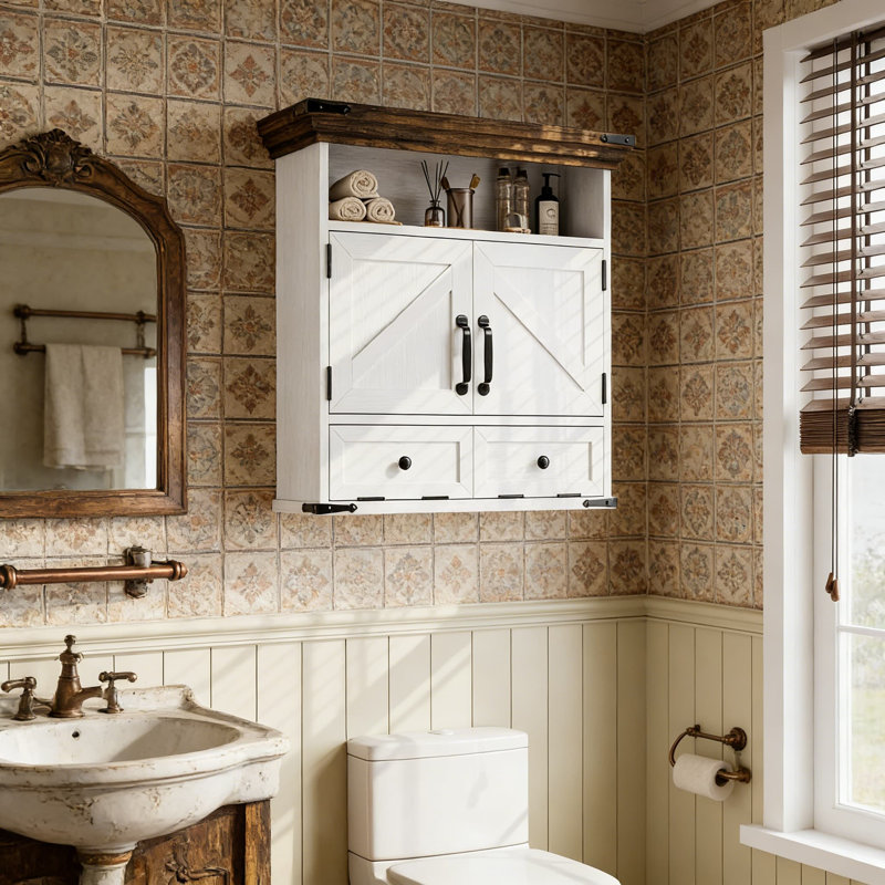 Farmhouse Wall Mounted Bathroom Cabinet With Door And Adjustable Shelf, Spacious Storage Cabinet For Bathroom, Laundry Room, And Kitchen