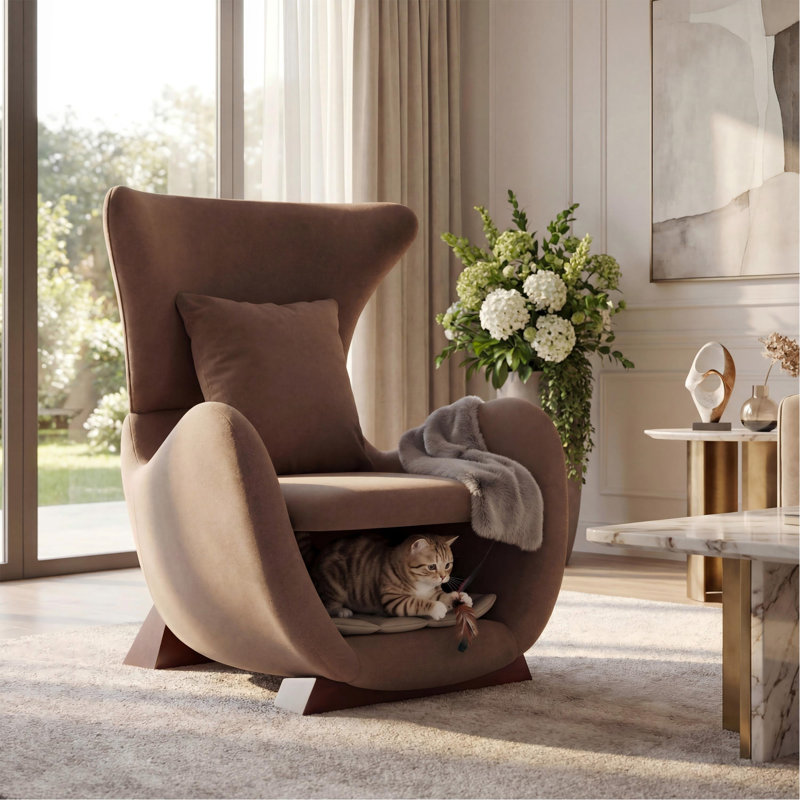 Chaise d'appoint moderne en polyester brun avec espace pour animaux de compagnie / rangement - capacité de 330 lb, chaise longue de salon, conception élégante et durable