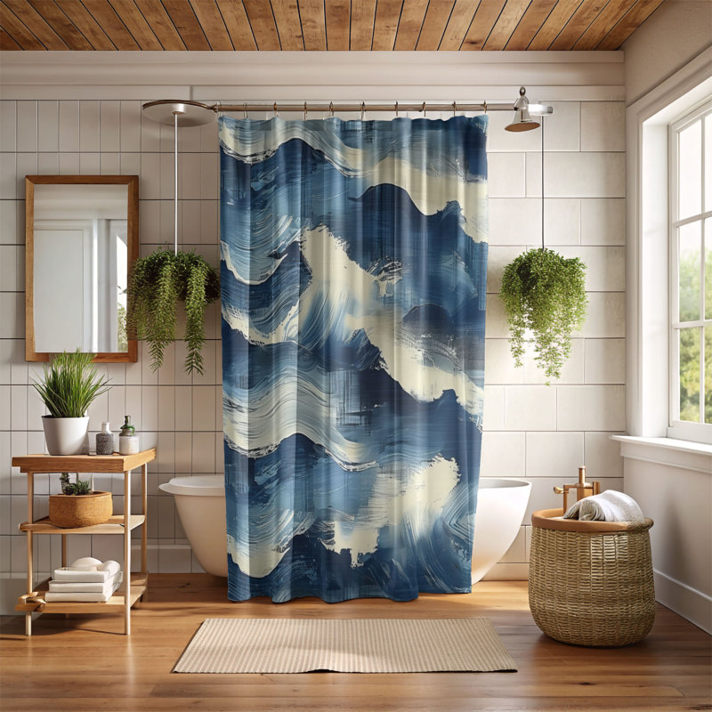 Rideau de douche Blue Strokes - Premium, H 74 po x l 71 po