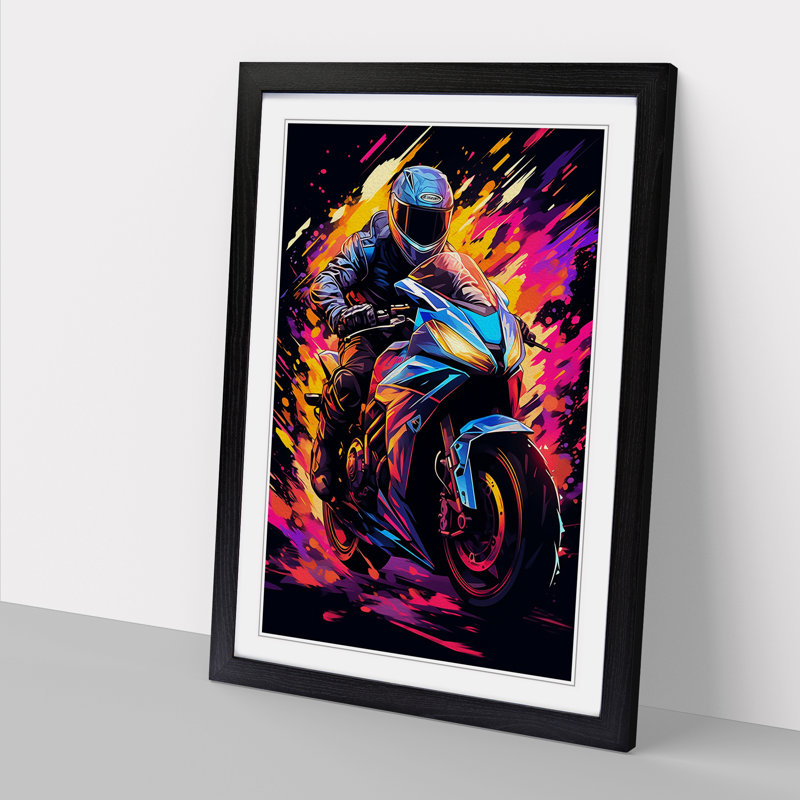 Motorbike Digital 1 Piece Single Picture Frame Wall Art, 64cm H x 46cm W x 2cm D, Black Framed