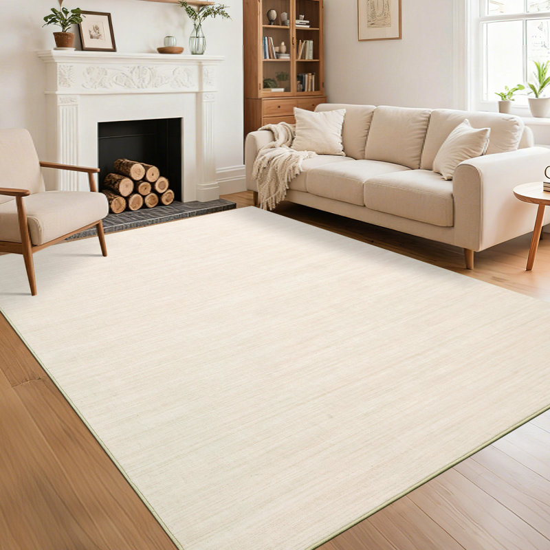 Washable Area Rug for Living Room Modern Solid Color Dining Room Throw Carpet, Ivory 9x12, Rectangle 9' x 12', Ivory 