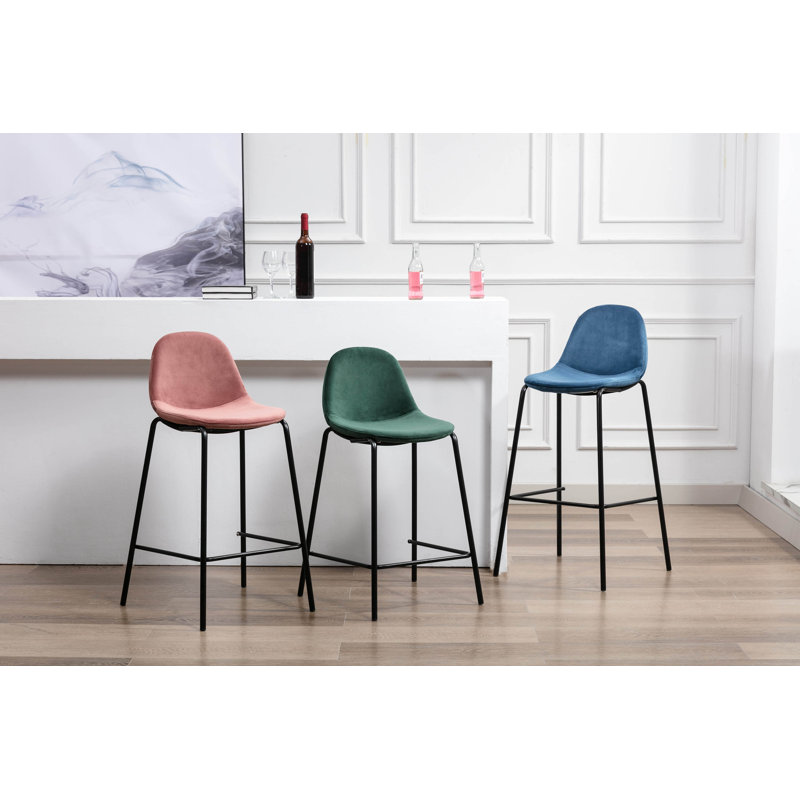 Lazio Velvet Bar Stool with Iron Legs, Green, Counter Stool (24.02'' Seat Height )