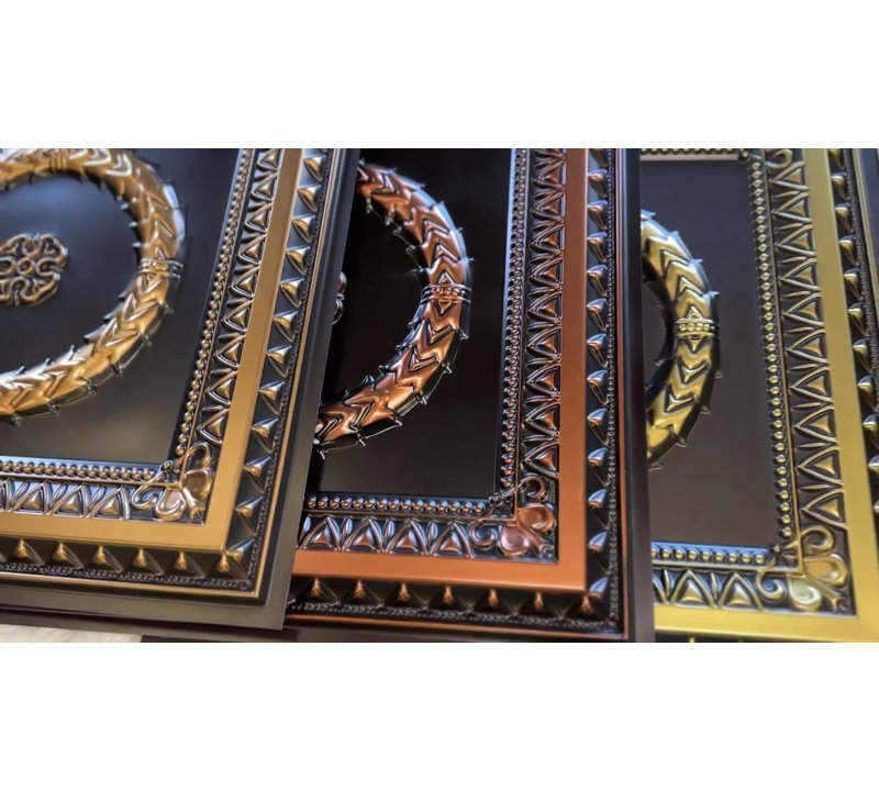 Antique Brass and Black PVC Decorative Ceiling Tile, 24" x 24"