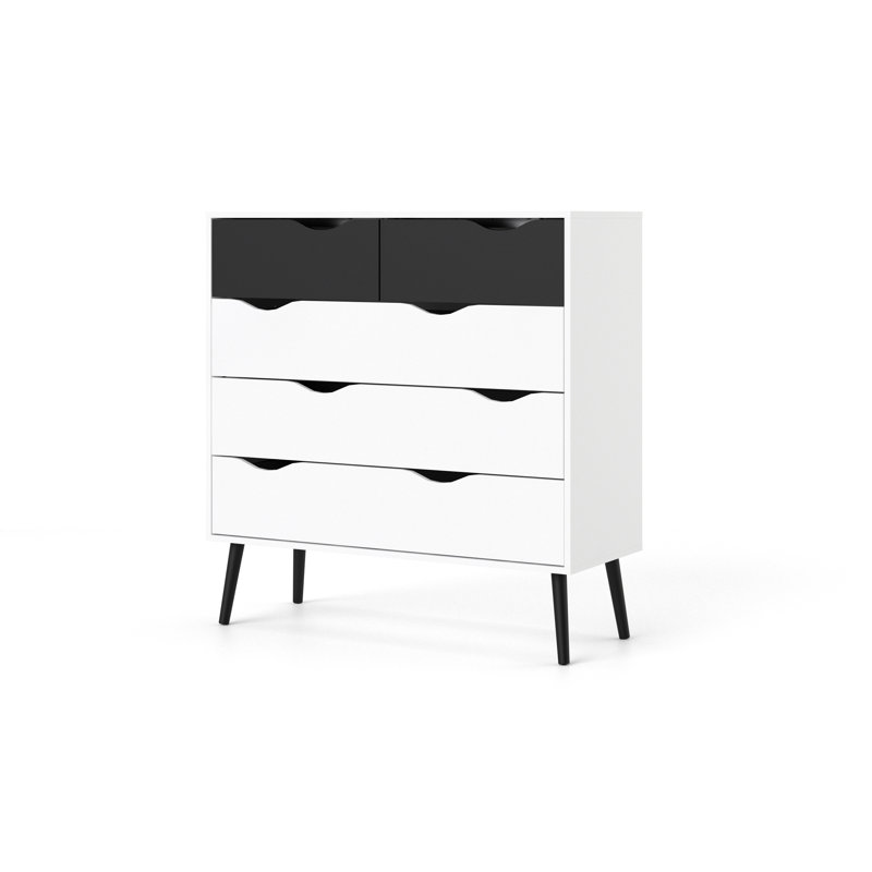 Myrasol Solid Wood 98.6 cm W Chest of 5 Drawers, White/Black