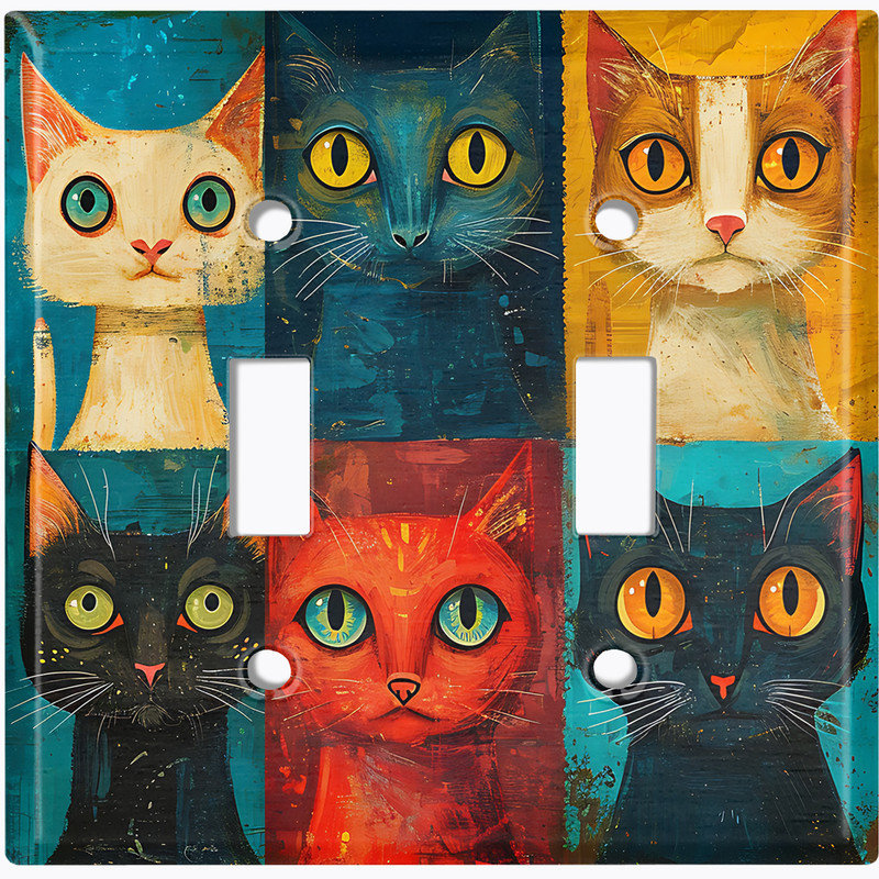 Couvercle de plaque d'interrupteur en métal; Bascule de taille standard US 2 - Portraits de chats, Double # 2