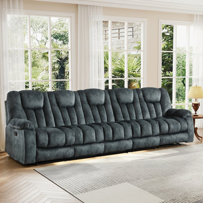 5‑Seater Manual Reclining Microfiber Sofa with Adjustable Footrest&Hidden Side Cup Holders