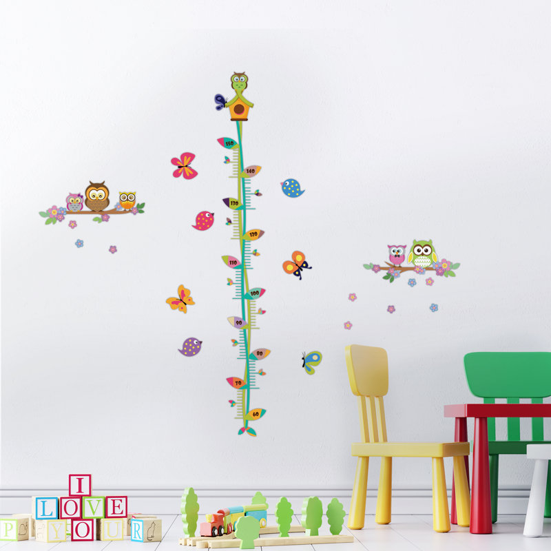 Floral Owl Tree and Butterfly Height Chart Wall Sticker