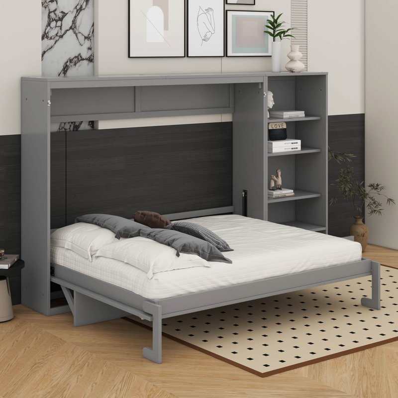 Grand lit escamotable avec tablette, Gris