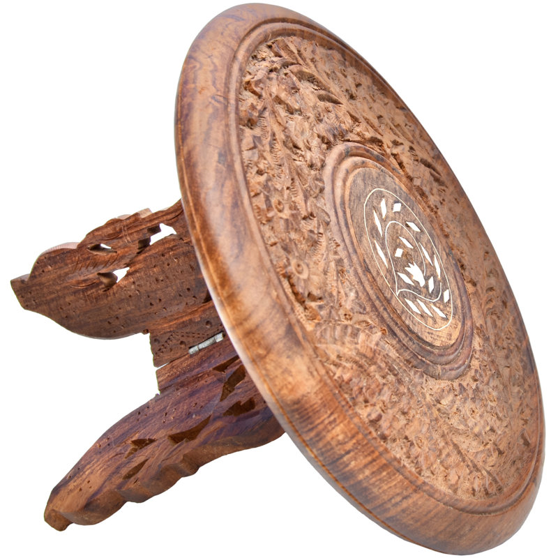 Mid 20th Century Hand-carved & Inlaid Anglo-indian Accent Table