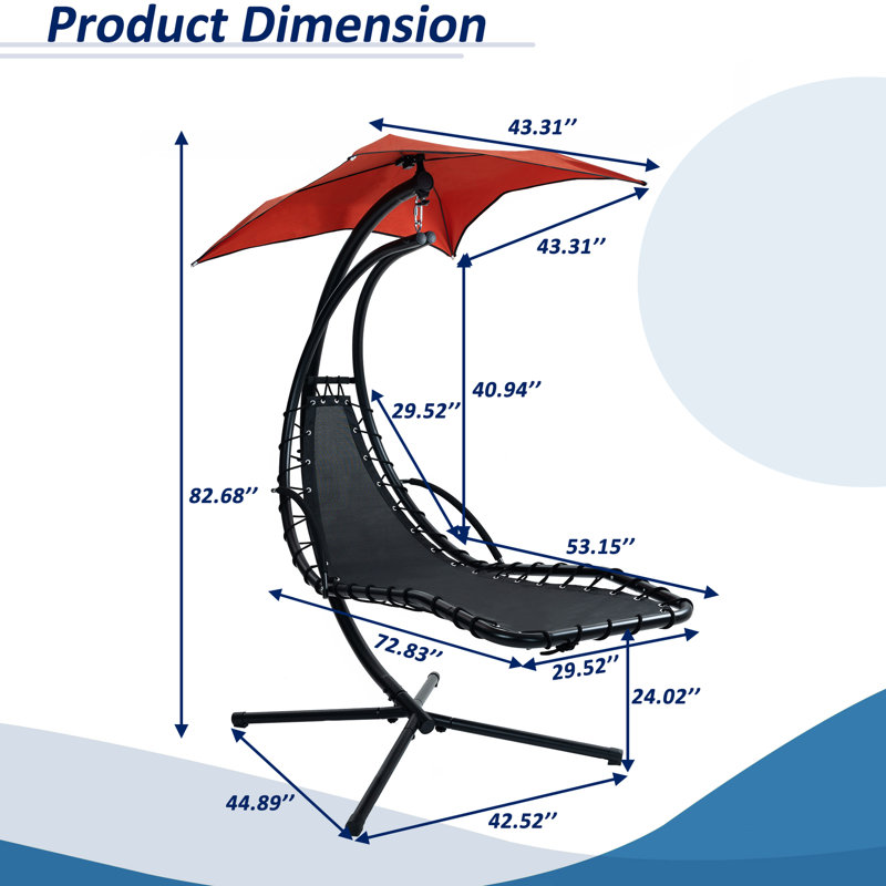 Balancelle de chaise de patio avec auvent amovible et rembourrage - Chaise longue suspendue orange, facile d'entretien