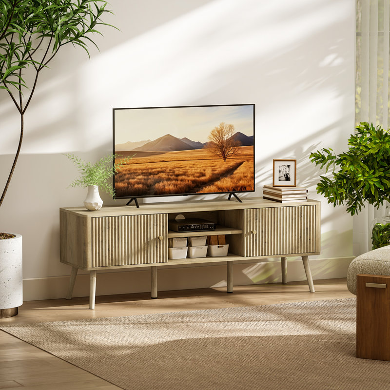 Meuble télé pour téléviseur 65 po, centre de divertissement, chêne