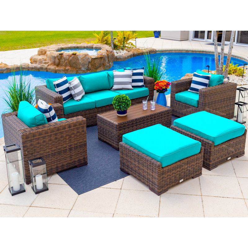 Ensemble de patio 16 pièces en rotin avec coussins Centralmont, Sunbrella toile Aruba, Brun