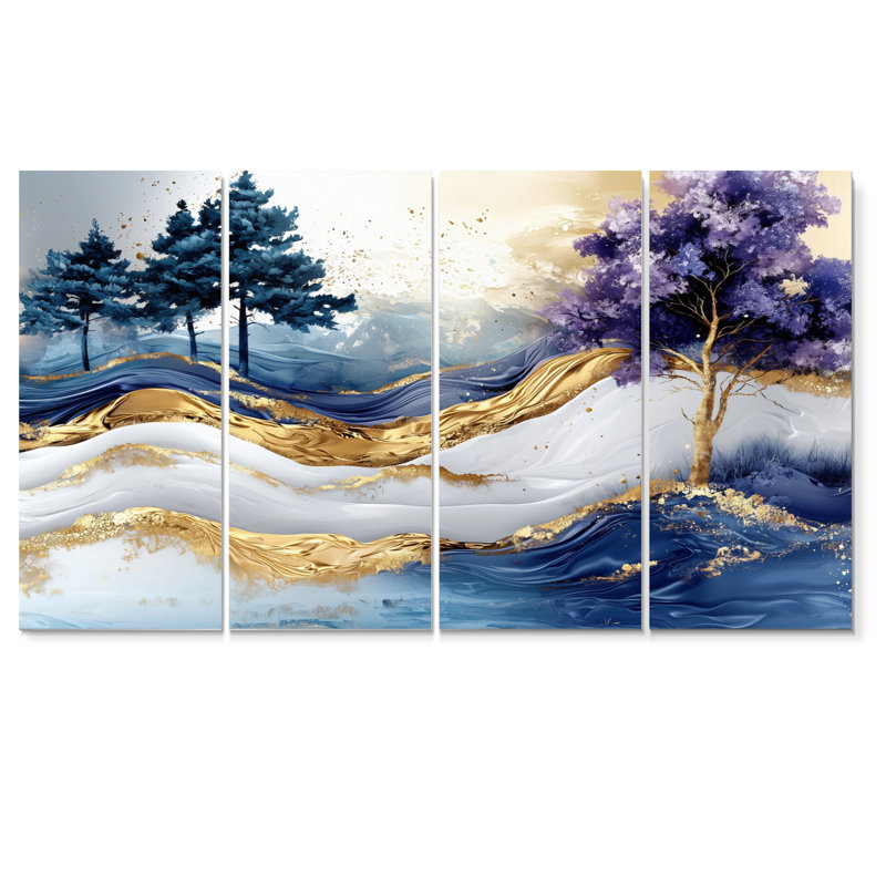 Beecham - décoration murale paysage abstrait - art mural moderne 4 pièces, H 32 po x l 64 po