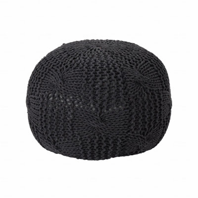 Cotton Upholstered Round Pouf Ottoman