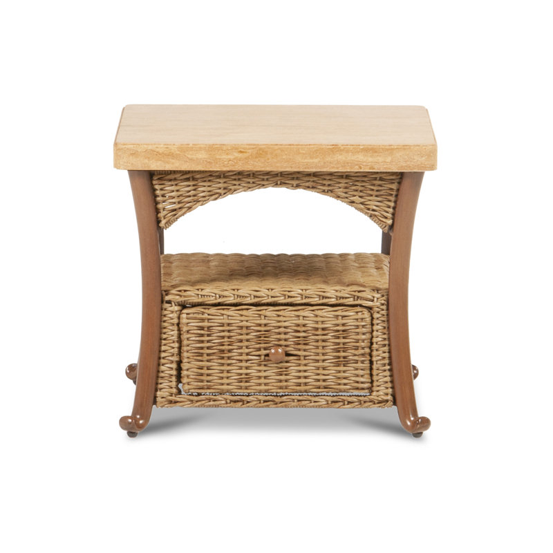 Brookside - Table d'appoint d'extérieur avec plateau en travertin massif et base en aluminium peinte à la main