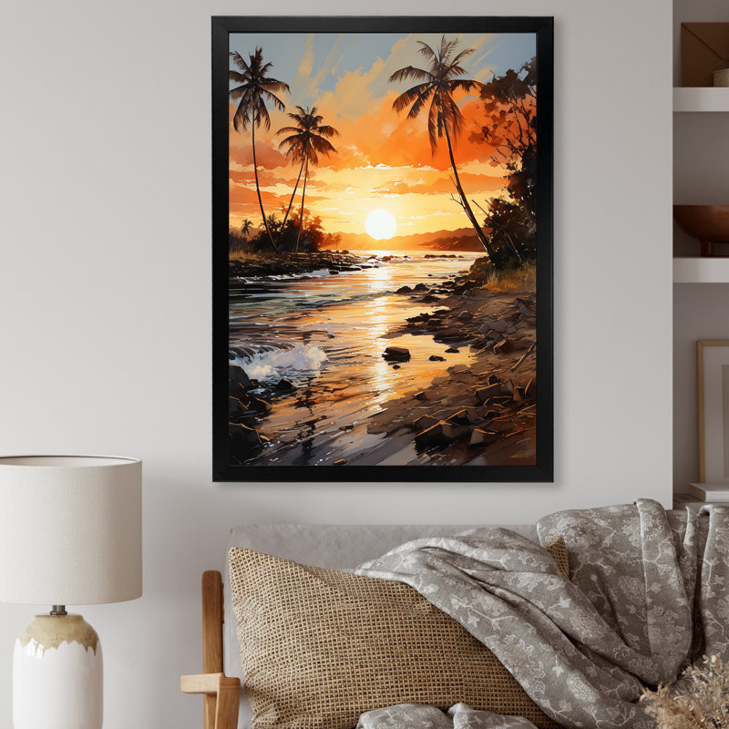 " Beachside Sunset I ", 32" H x 24" W x 1" D, Black Framed