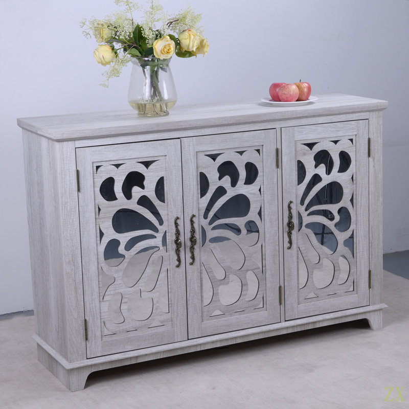 Buffet de comptoir 49,33 po x 15,55 po avec 3 portes en miroir, armoire de rangement, salon, chambre à coucher, salle à manger, cuisine, couloir