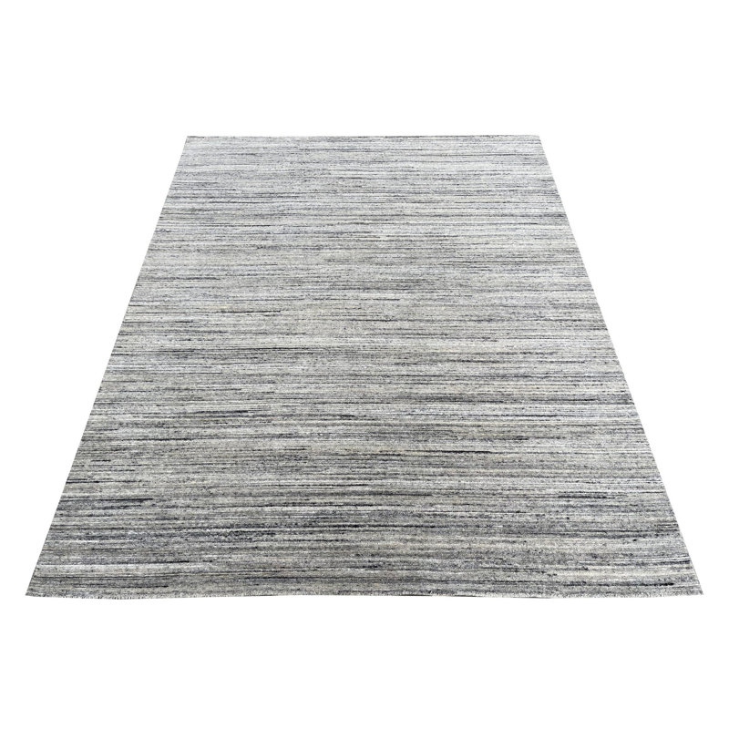 Tapis ivoire en laine noué à la main à texture géométrique moderne et subtil, 10 pi x 14 pi