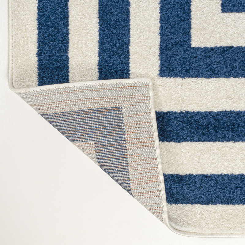 Isibeal Modern Classic Mitre Stripe Navy/Ivory Rug, Rectangle 8'9" x 12'