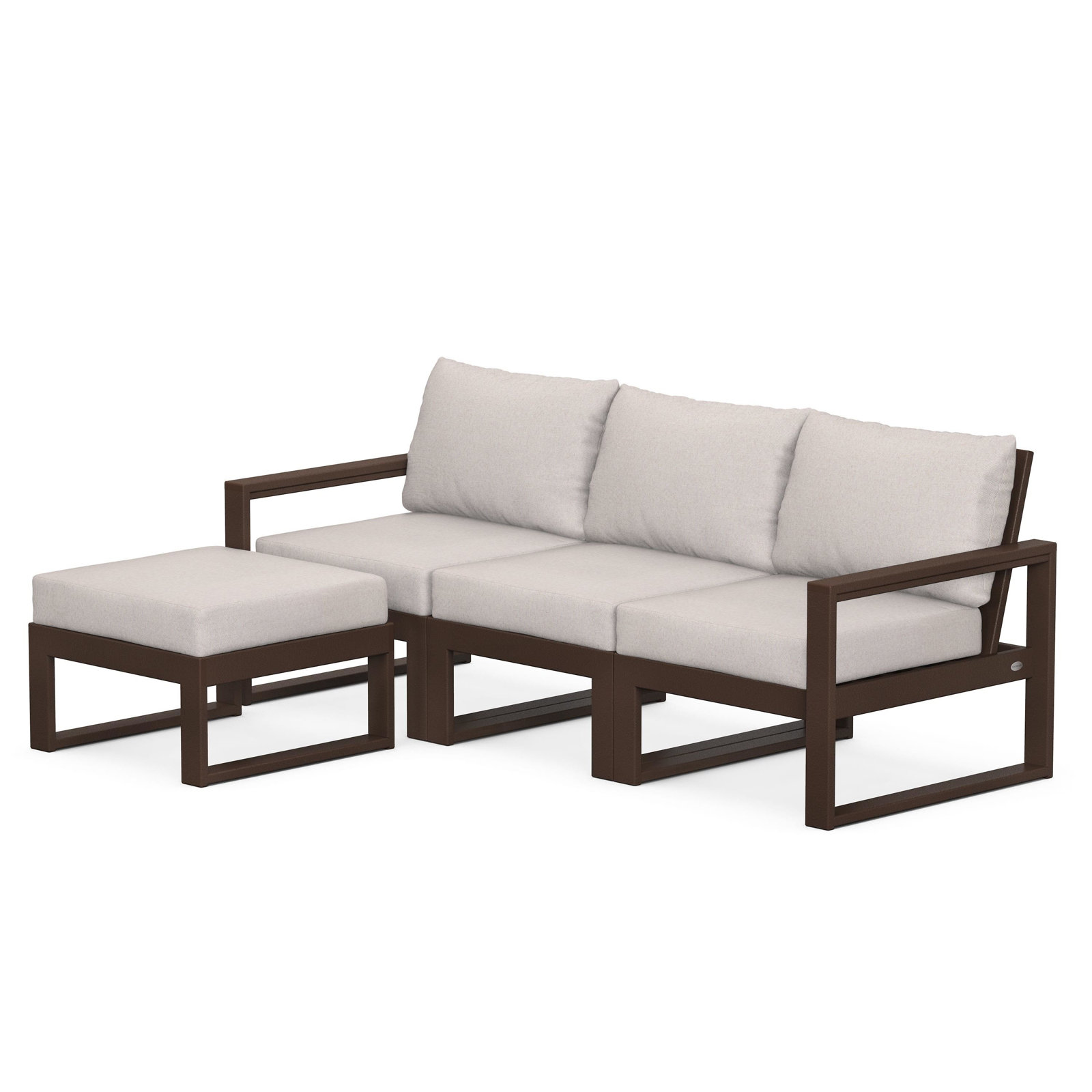 POLYWOOD EDGE Modular Deep Seating Set with Ottoman, Mahogany, Dune Burlap