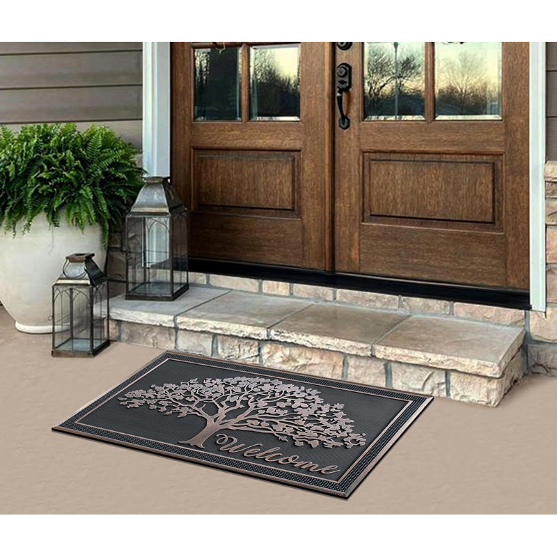 Offutt Oak Tree Design 100% Rubber Front Door Mat 30”x 48”, Non-Slip Welcome Doormat