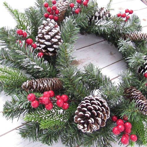 The Holiday Aisle® Frosted Holiday Mixed Pine, Pine Cones & Berry 24 ...