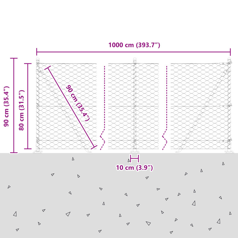 Hexagon Fence Green Steel, 80cm H x 1000cm W