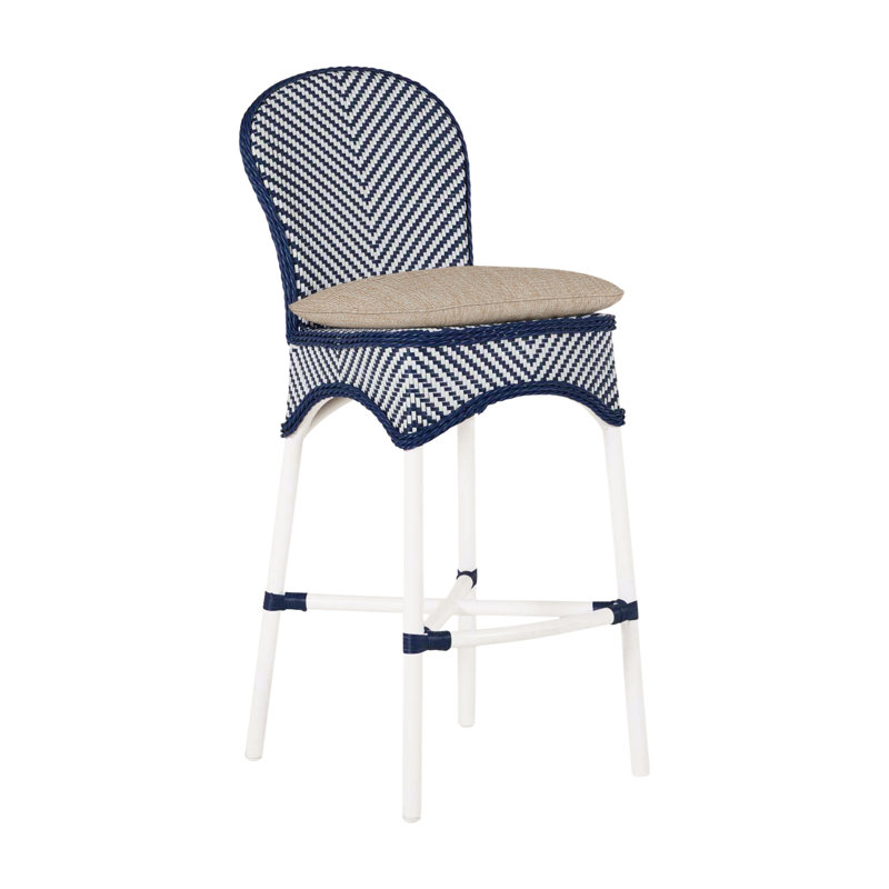 Tabouret de bar en résine et osier Savoy N-Dura, Trépointe, Naturel / Blanc, Toile sable