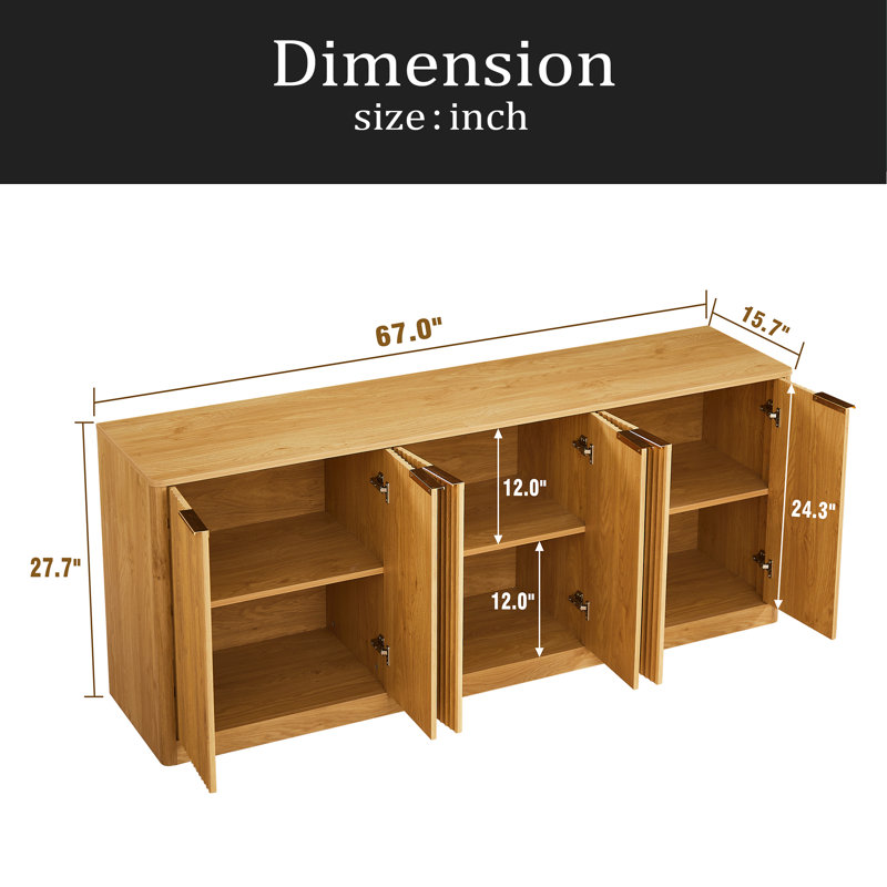 67-Inch Modern Wavy Sideboard, Curved Contour Design Storage Cabinet, 6-Door Cabinet With Storage Function, Suitable For Kitchen / Bedroom / Living Room, 67.0"L X 15.7"W X 27.7"H