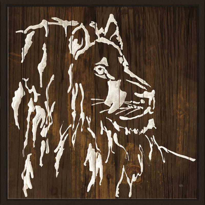 Lion blanc sur bois foncé - impression, Cadre flottant espresso, H 31,5 po x l 31,5 po x P 2 po
